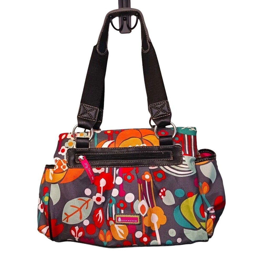 Lily Bloom Landon Triple Section Satchel Multicolor Floral Handbag Shoulder Bag